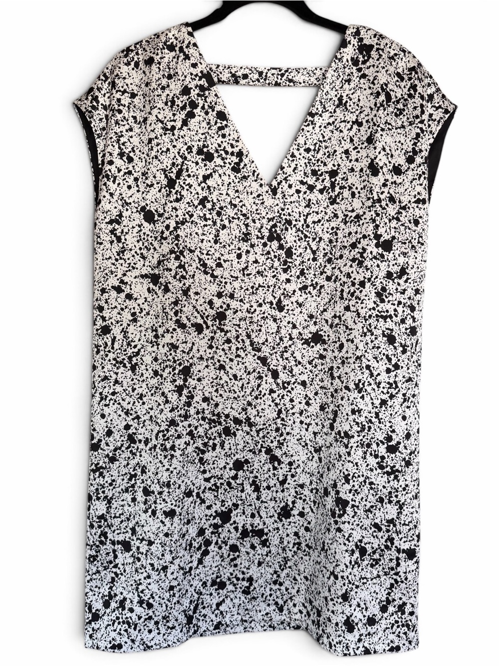 Bar III Black and White Paint Splat V-Neck Mini Dress Size Medium NWT